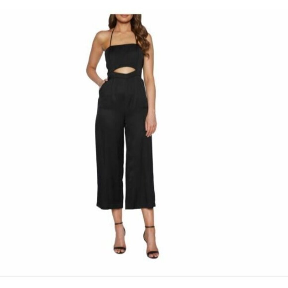 Bardot Jumpsuit Tie Back Cropped Black Geo Cutout One Piece SZ L - 32 US New
